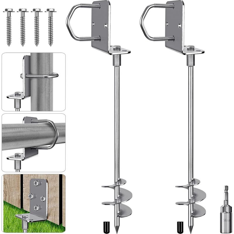 Set Mit 2 Erdankern, Metall, 81 Cm, Spiralschraube, Trampolin, Camping