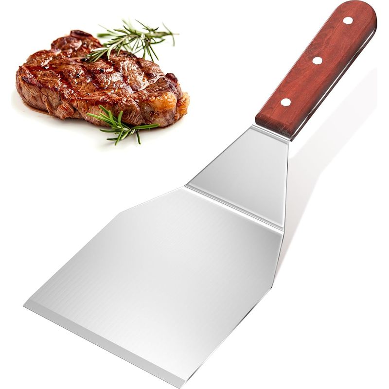 1 Küchenspatel, Edelstahl, Ergonomischer Holzgriff, Für Grill, Grillplatte, Gebäck