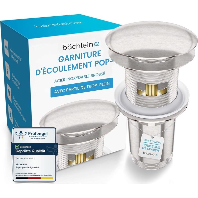 1 - Universeller Abflussstopfen - Pop-up-ventil Aus Gebürstetem Edelstahl - Klick-klack-funktion Mit Überlauf - Für Waschbecken Und Spülbecken Im Badezimmer - Silber - 3,2 X 3,2 Cm