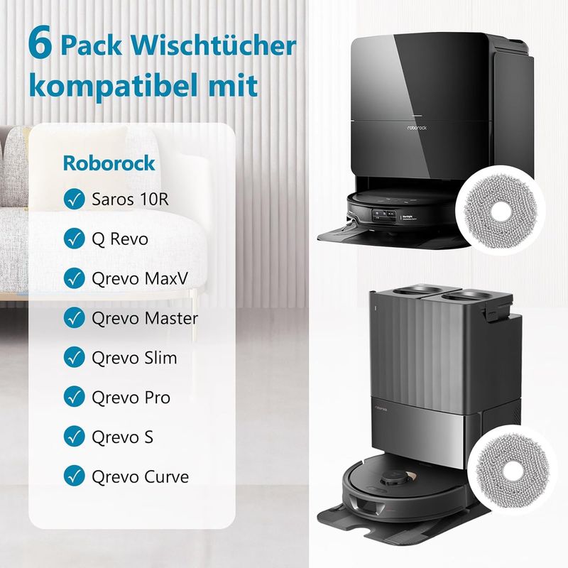 6 - Wischmopp - Mikrofaser - Waschbar Und Wiederverwendbar - Für Die Reinigung Von Hartböden - Grau - 20 X 20 Cm
