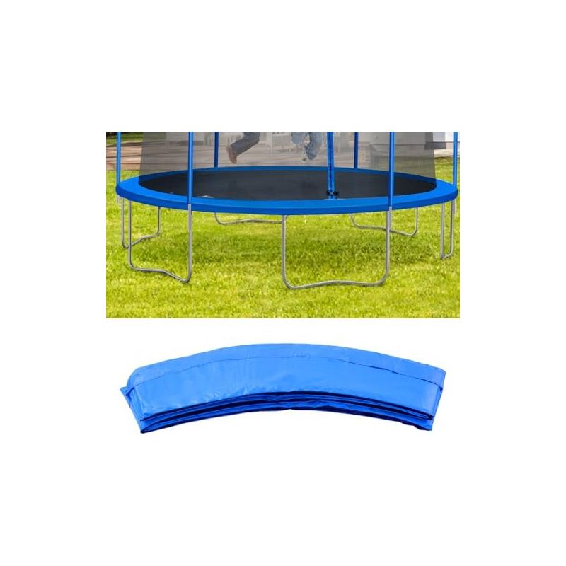 Trampolinabdeckung – Durchmesser: 240 Cm. 30 Breite Pvc-federn. Wasserdichte Und Reißfeste Polsterung. Mit Blauen, Elastischen Gurten Aus Perlbaumwolle.