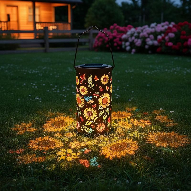 1 - Solar-sonnenblumenlampe - Dekorative Beleuchtung - Projektion Eines Floralen Musters - Schutzart Ip65 - Für Garten, Weg, Terrasse - Mehrfarbig - 20 X 20 X 40 Cm