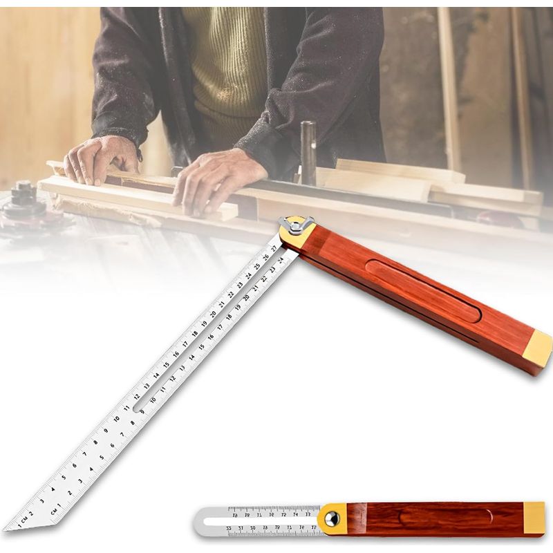 1 X Mehrwinkel-t-winkel – Edelstahl Und Mahagoni – Verstellbares Markierungswerkzeug Für Handwerker Und Holzbearbeiter – Naturfarbe – 30 X 2,5 Cm