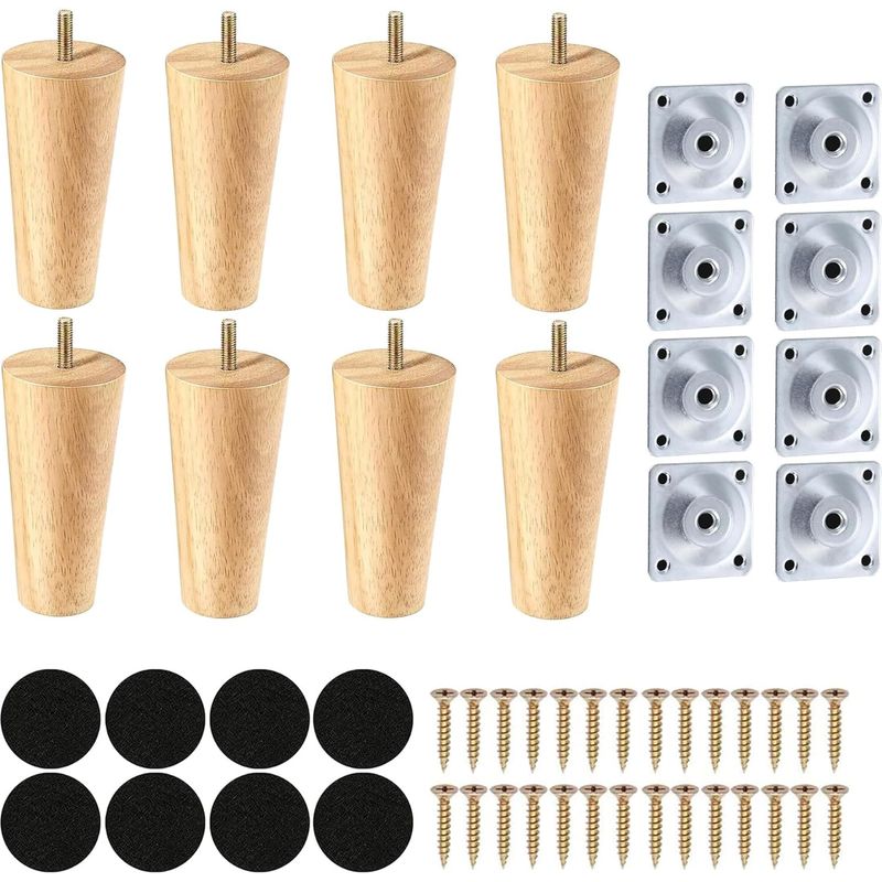 8er-set Möbelbeine – Sofabeine – Massivholz Mit Schraubbefestigung Für Bett, Tisch, Kommode + Hochglanzlackierung + Wohnbereich + Natur + 20 Cm