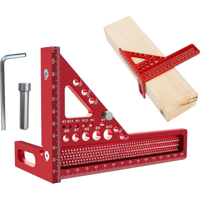 1 - 3d-kombinationswinkelmesser - Winkelmesser - Präzise Messung 15-90 Grad - Für Tischler- Und Holzbearbeitung - Rot - 15 X 15 Cm
