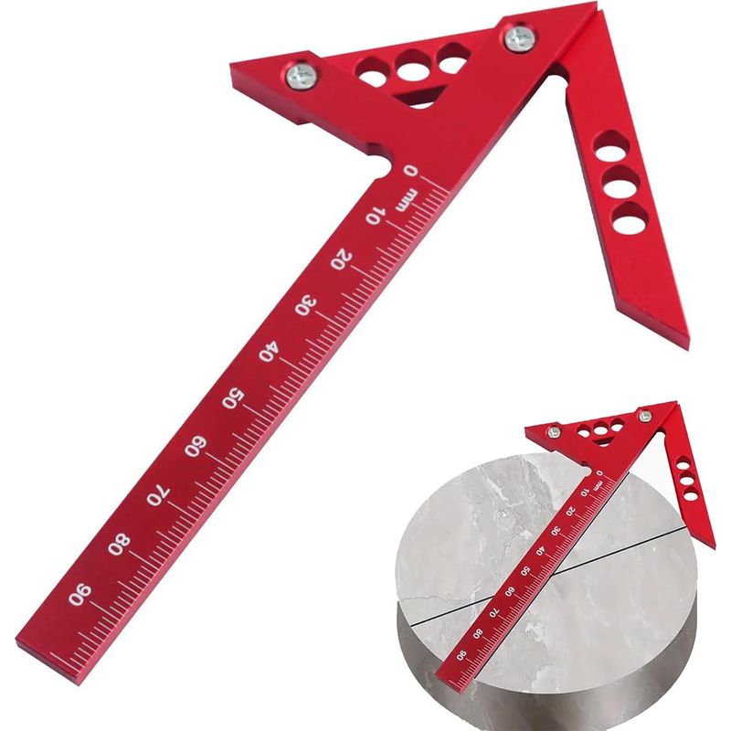 1 - Zentrierwinkel - Präzisionslehre - Misst 45° Und 90° Und Dient Als Zentrierhilfe - Für Holz- Und Metallbearbeitung - Rot