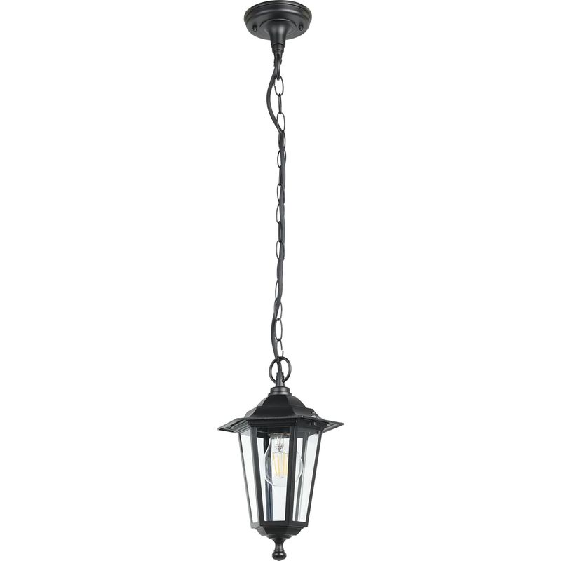 1 - Hängelampe - Außenlaterne - Aluminiumguss Und Glas - Flammenmotiv Für Garten, Terrasse, Eingangsbereich - Schwarz - 90 X 20,5 Cm