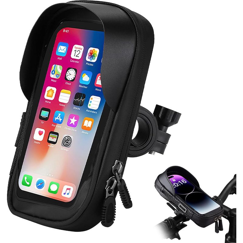 1 Fahrrad-handyhalterung, Wasserdichtes Oxford-gewebe, Tpu-touchscreen, 360°-drehung, Motorrad-rahmenlenker