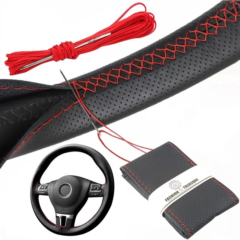 Lenkradbezug, Mikrofaserleder, Durchmesser 37–38 Cm, Sportliches Design, Fahrsicherheit