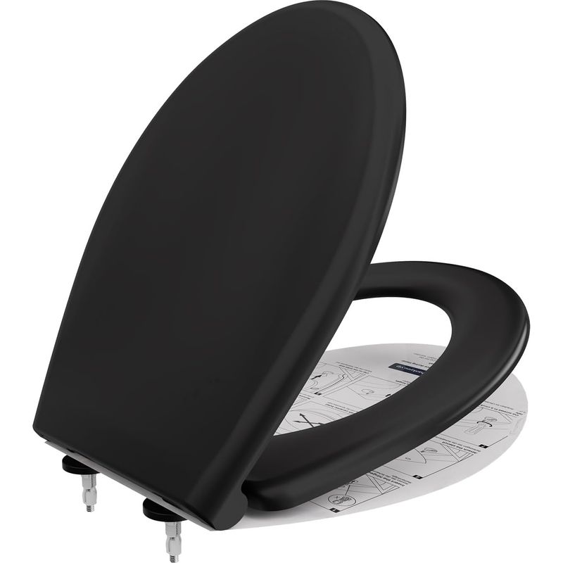 1 - Wc-sitz - Absenkautomatik - Antibakterielles Duroplast-material - Belastbarkeit: 150 Kg - Schnellverschluss - Für O-förmige Wc-becken - Schwarz - Universal