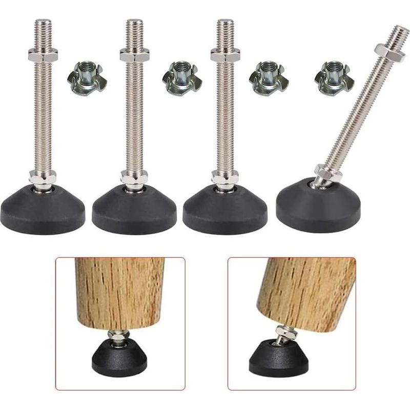 4 - Verstellbarer Fuß - M8-verstellschraube - Tragkraft Bis 450 Kg - 360°-drehung Und 15°-neigung - Für Möbel Und Industrielle Anwendungen - Schwarz - 10 Cm