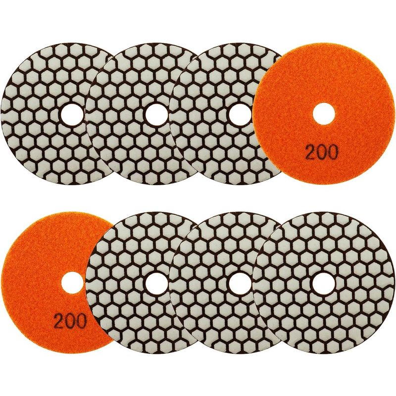 8-teiliges Set – Diamantscheibe – Polierpad – Körnung 200 Für Granit, Marmor, Quarz – Trockenpolier-winkelschleifer – Schwarz – 100 Mm