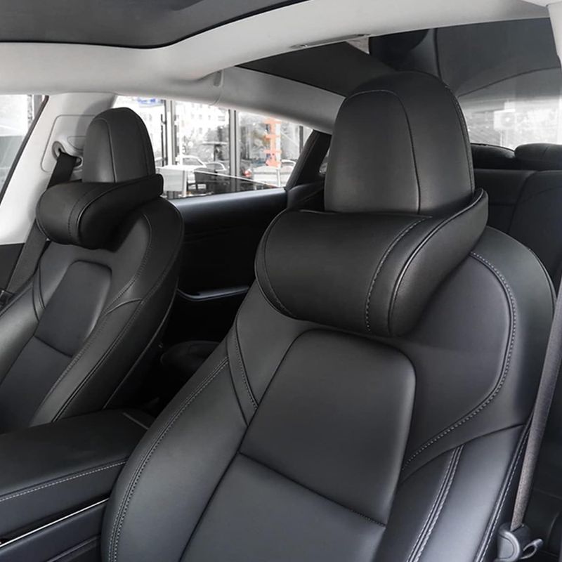 2er-set Kopfstützenkissen – Nackenstütze – Schwarzes Leder – Ergonomisch – Fahrkomfort – Für Tesla Model 3 Ysx – Schwarz – 25 X 15 Cm