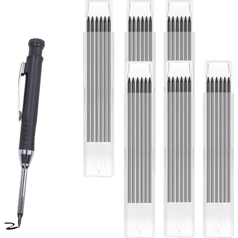 1 Stück – Zimmermannsbleistiftmine – Wasserfeste Graphitmine 2,8 Mm – Für Holz Und Metall + Integrierter Anspitzer – Für Holzbearbeitung – Schwarz – 12 Cm