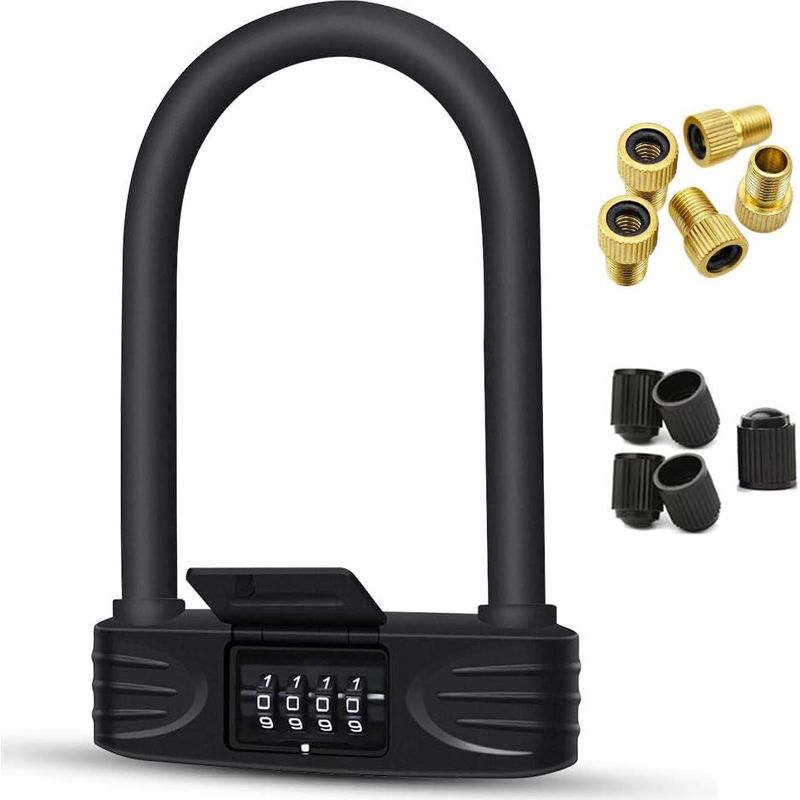1 U-schloss Mit 4-stelliger Zahlenkombination, Gehärteter Stahl, Pvc-beschichtet, Für Fahrrad, Roller, Motorrad, Tür