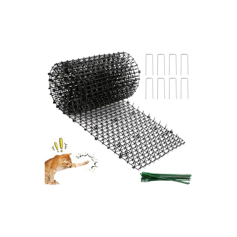 Katzensicheres Gitter, 400 X 30 Cm, Schwarze Katzenmatte, Katzenabwehrmittel Mit 8 U-förmigen Spikes Und 20 Befestigungsbändern Für Den Außenbereich, Garten, Balkon (4 M) – 4 M