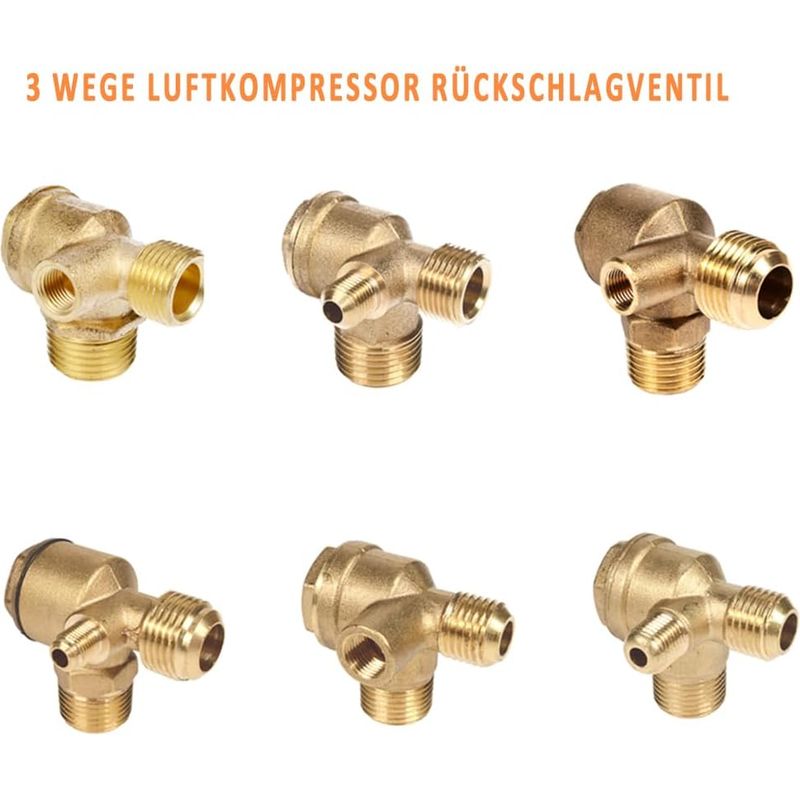 1 - Rückschlagventil - Luftkompressor - 3-wege-außengewinde - Korrosionsbeständig - Für Kolbenpumpe Und Tank - Gold - 1,27 X 0,95 X 0,3 Cm