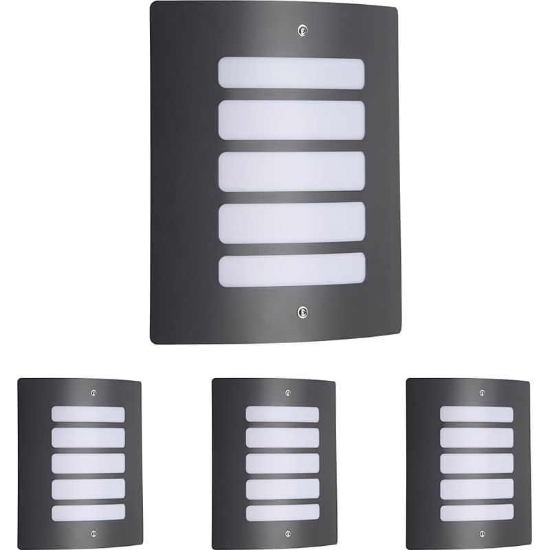 4er-set Außenwandleuchten – Anthrazitfarbener Stahl – Opalglasdiffusor – Schutzart Ip44 – Für Fassaden Und Terrassen – Silber – 24 X 9 X 29 Cm