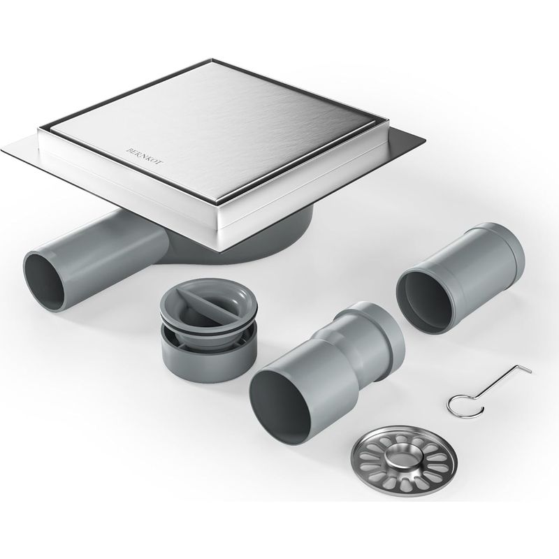 1 Duschablauf – Geruchsblockierender Siphon – Edelstahl 304 Und 2-in-1-ablaufgitter Für Fliesenböden – Bad, Küche, Balkon – Silber – 15 X 15 Cm
