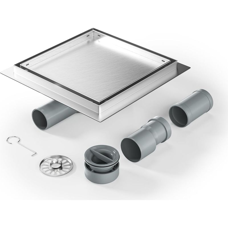 1 Duschablauf - Siphon - Edelstahl Sus304 Mit 2-in-1-gitter Und Geruchsverschluss Für Bad, Küche, Balkon, Garage, Silber, 20 X 20 Cm