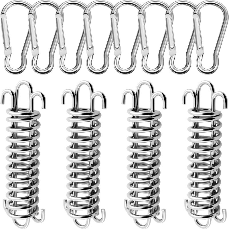 4 – Sonnensegel-spannvorrichtung – Spannfeder Aus Edelstahl – Windfeste Befestigung Mit Karabinerhaken Für Sonnensegel Und Camping, Silber, 16 X 20 Cm