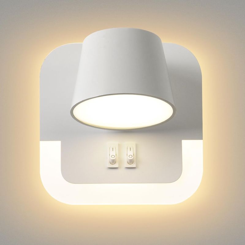 1 Led-wandleuchte – Integrierte Leselampe – Einstellbare Lichtfarbe 3000k–6000k – 270° Verstellbarer Leuchtenkopf – Für Schlafzimmer, Wohnzimmer, Büro – Weiß – 14 X 14 X 14 Cm