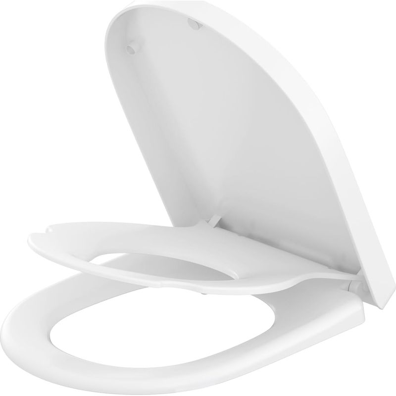 1 - Wc-sitz - Kindersitz - D-form - Doppelte Absenkautomatik Und Verstellbares Scharnier - Für Erwachsene Und Kinder - Weiß - 45 X 36 X 5 Cm