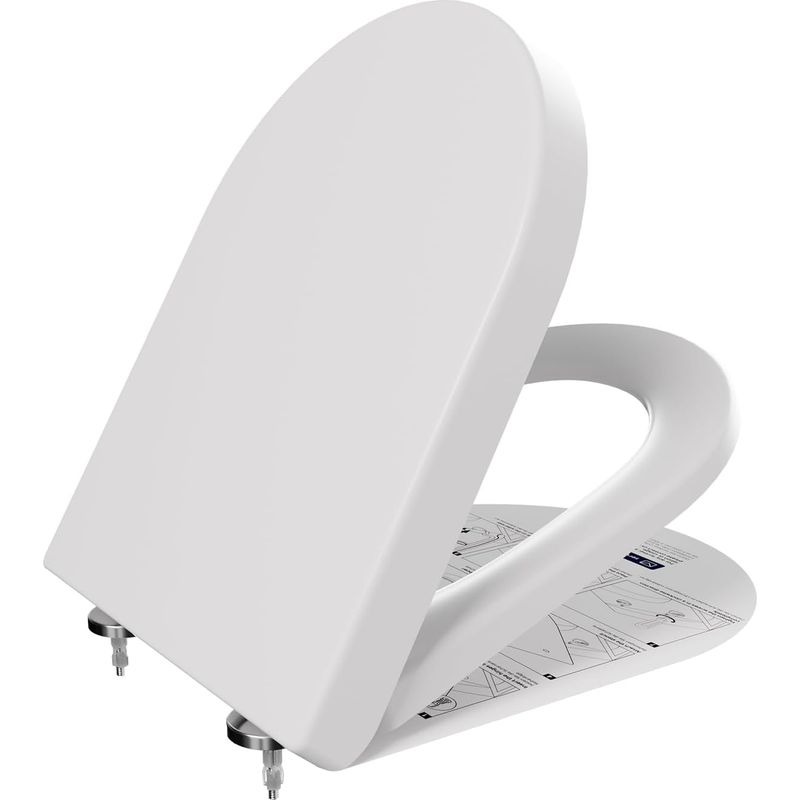 1 - Wc-sitz - Duroplast - Absenkautomatik - Antibakteriell - Schnellöffnung - Für D-förmige Wc-becken - Weiß - 46 X 36,5 Cm