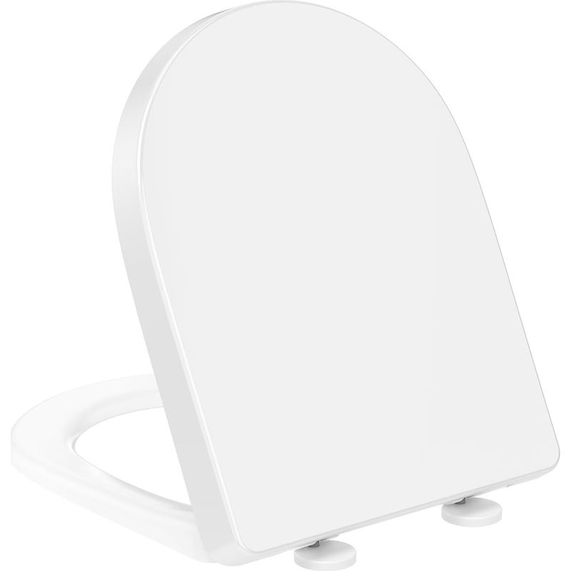 1 - Wc-sitz - D-förmiger, Länglicher Wc-sitz Mit Absenkautomatik Und Metallscharnier Für Badezimmer, Weiß, 45 X 36,1 X 5 Cm