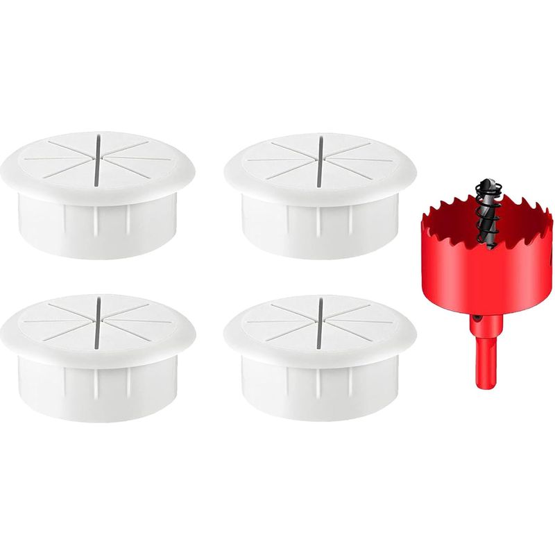 4-teilige Kabeldurchführung, Weiß, 60 Mm, Polypropylen, Abnehmbare Abdeckung, Für Büro Und Zuhause