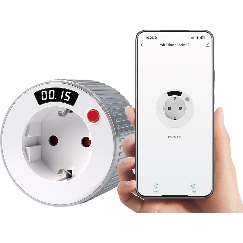 1 - Wlan-smart-steckdose - Programmierbarer Timer - 24-stunden-countdown - Smartphone-steuerung - 3680 W - 16 A - Für Haushaltsgeräte - Weiß