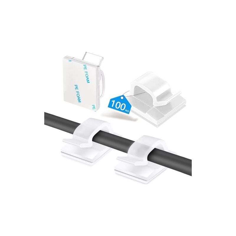 Packung Mit 100 Kabelclips, Selbstklebende Kabelorganisatoren, Kabelbinder, Große Weiße Kabelclips (100 Stück)
