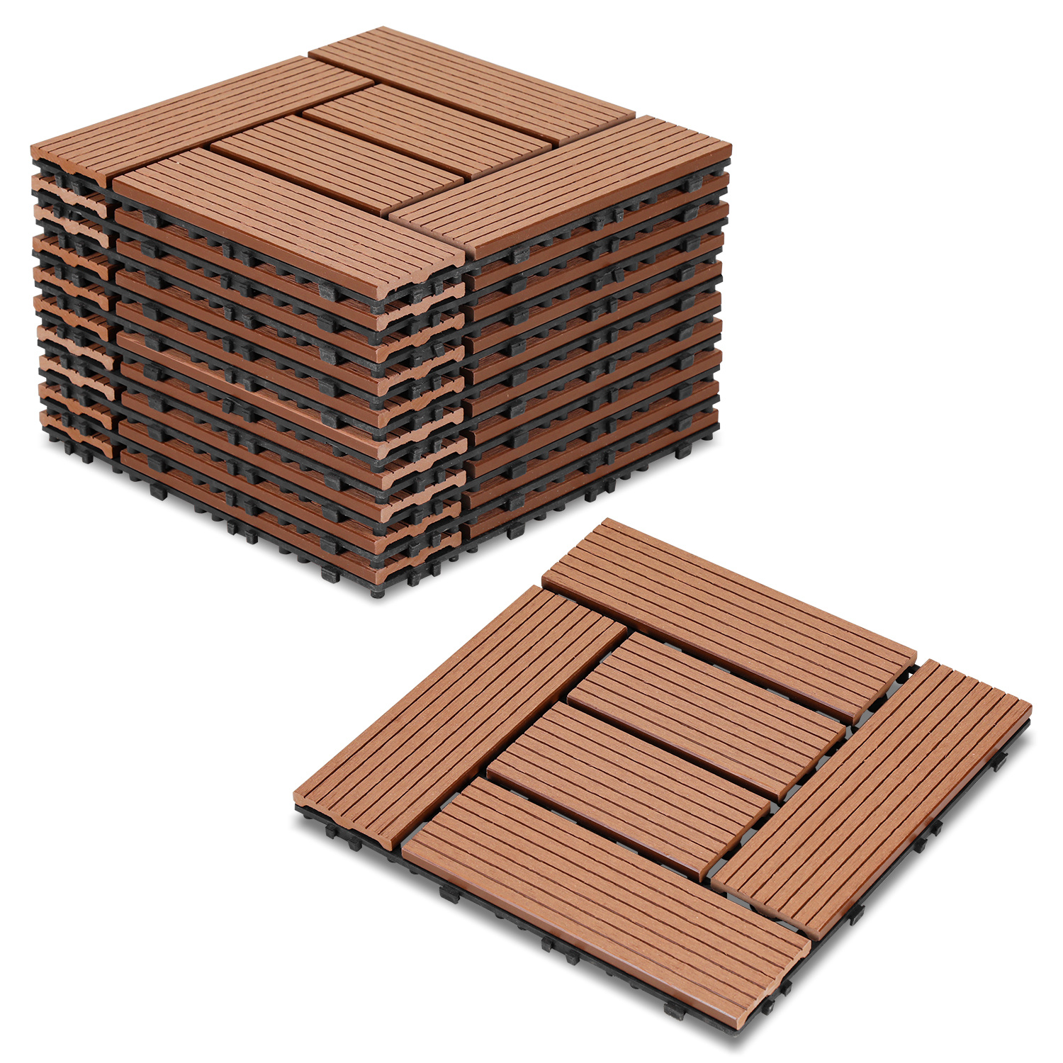 Tolletour Wpc Terrassenfliesen 11er Spar Set Für 1m², 30x30 Cm, Braun In Holzoptik, Für Garten Balkon Bodenbelag Mit Drainage Und Klicksystem