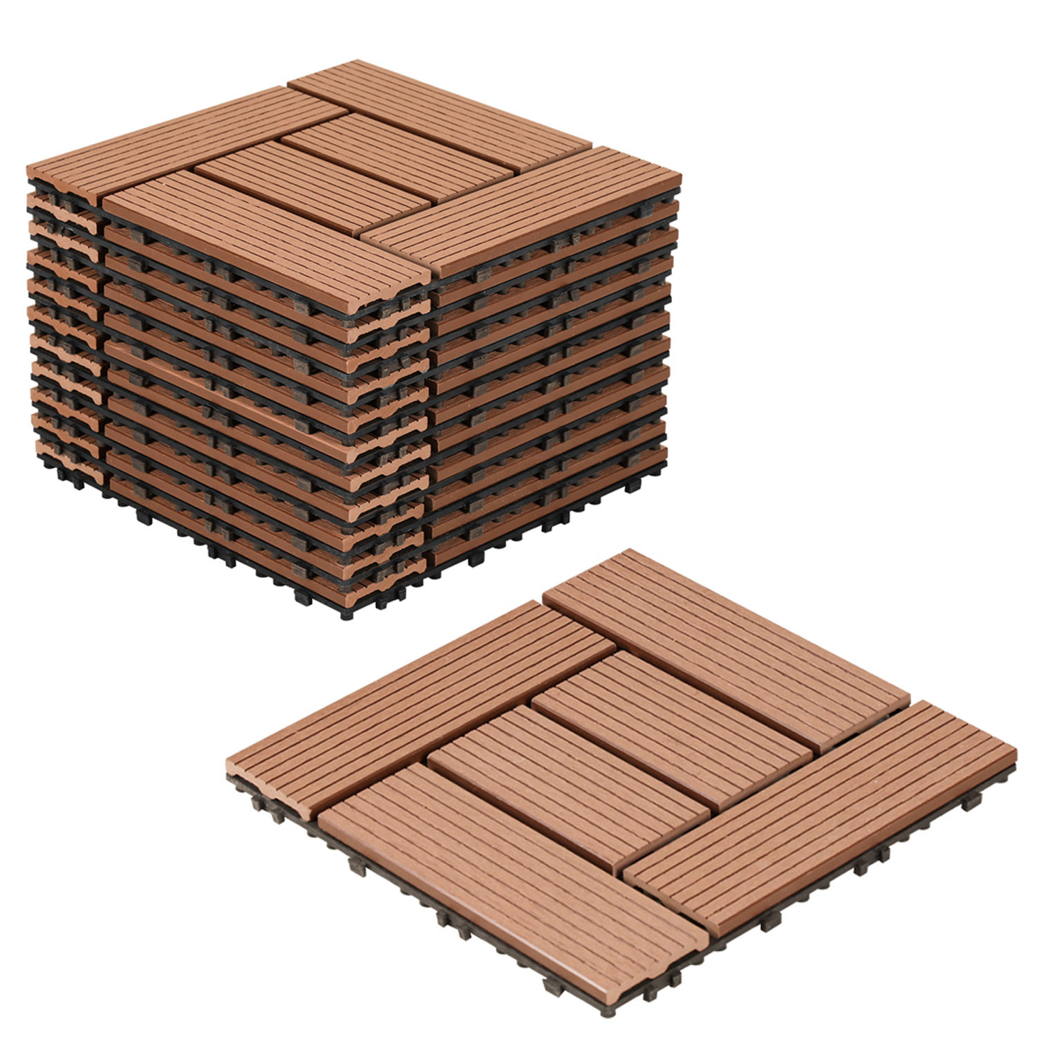 Tolletour Wpc Terrassenfliesen 22er Spar Set Für 2m², 30x30 Cm, Braun In Holzoptik, Für Garten Balkon Bodenbelag Mit Drainage Und Klicksystem
