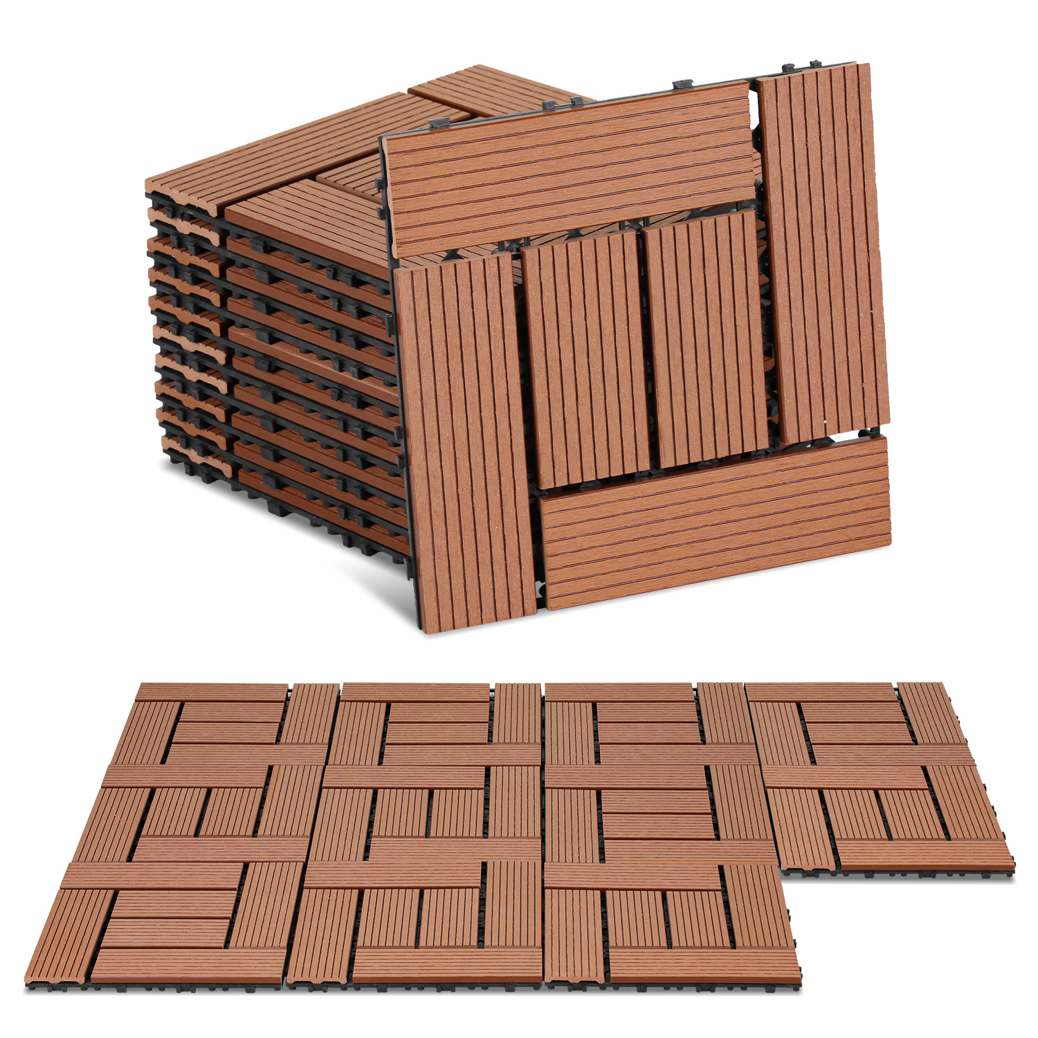 Tolletour Wpc Terrassenfliesen 99er Spar Set Für 9m², 30x30 Cm, Braun In Holzoptik, Für Garten Balkon Bodenbelag Mit Drainage Und Klicksystem