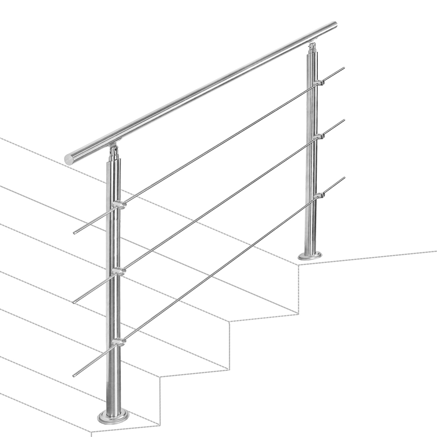 Tolletour Edelstahl Treppengeländer 160 Cm Mit 3 Querstreben, 2 Pfosten, Ø42 Mm Handlauf, 106,5 Cm, Balkon Terrasse Innen/außen