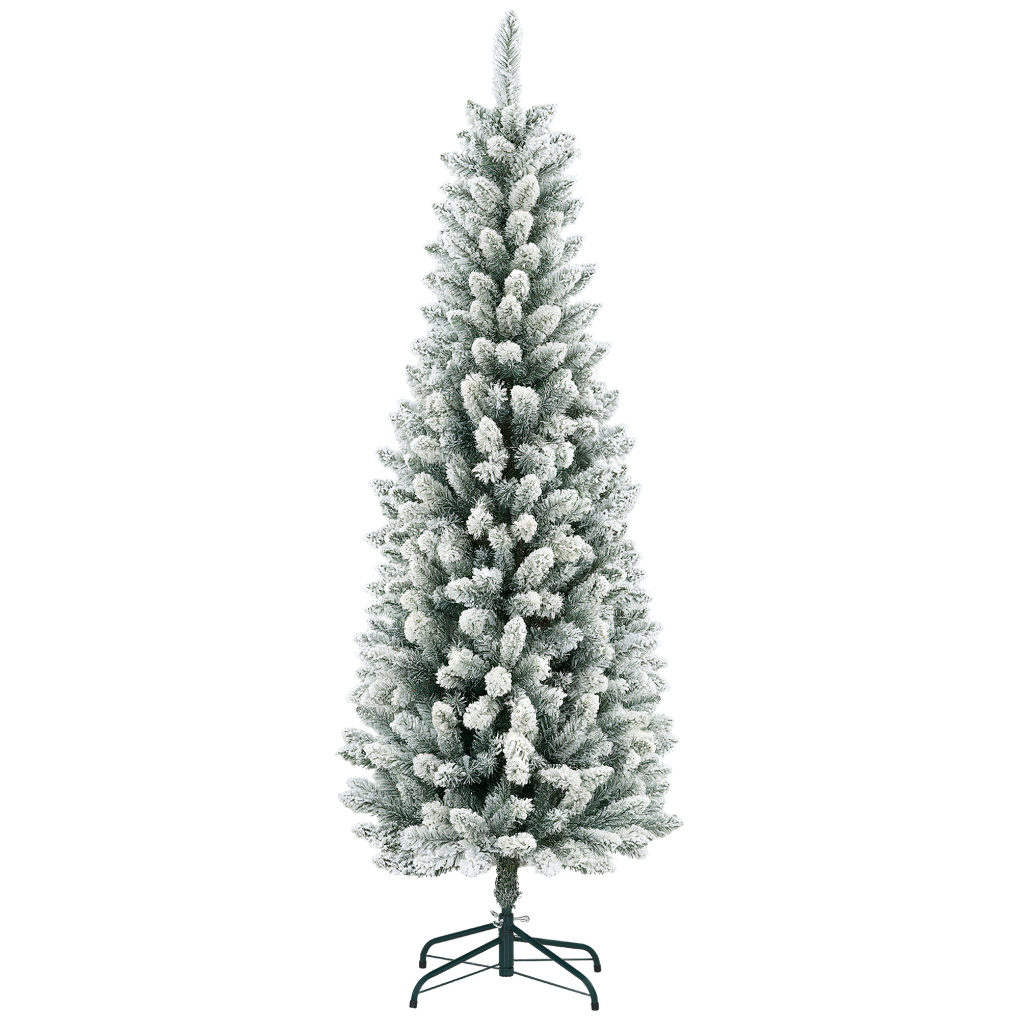 Künstlicher Weihnachtsbaum, Schlanke Form, Kunstschnee, Dreiteilig, Flammhemmend, Metallfuß, 183 Cm, Grün