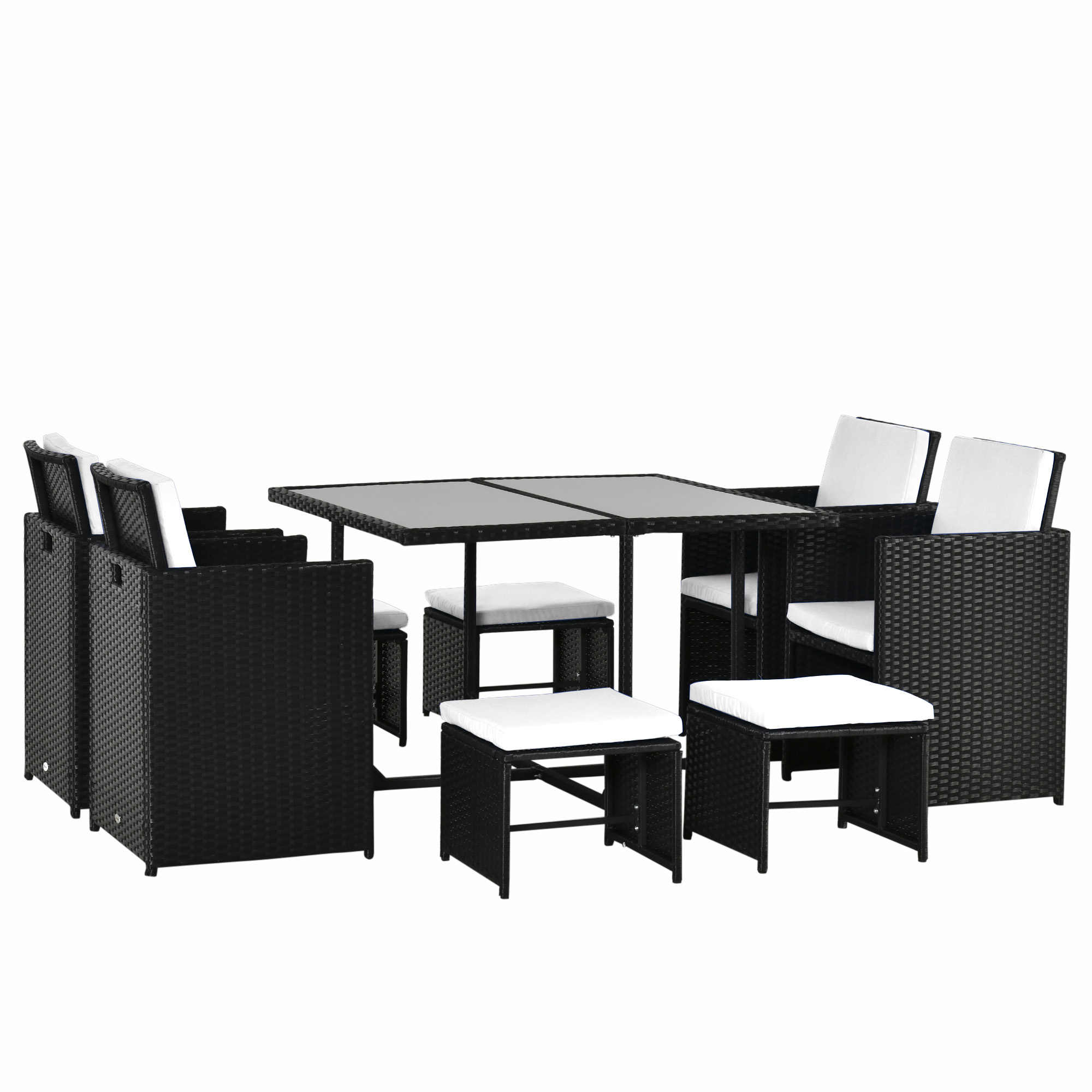 Sitzgruppe Für 8 Personen Polyrattan Gartenset Sitzgarnitur Schwarz