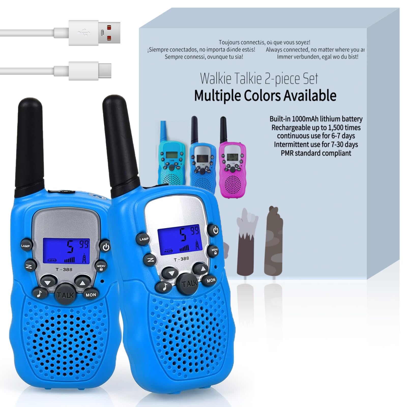 Professionelle Walkie-talkies Für Kinder, 388-mhz-funkgerät, Pmr-446-freizeitfunkgerät Mit 8 Kanälen Und Einer Reichweite Von Bis Zu 2–3 Km (2er-pack), Blau