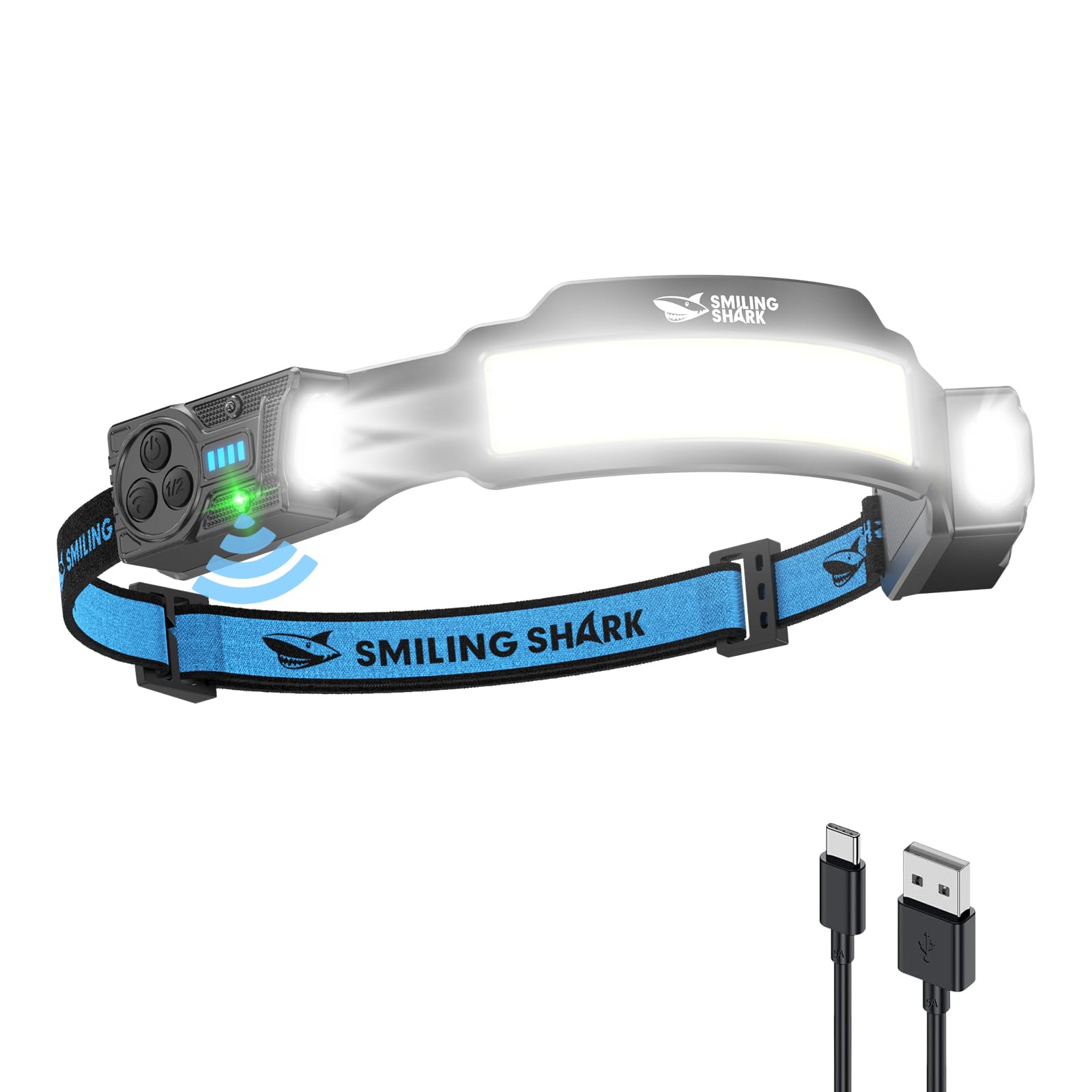 Stirnlampe, Wiederaufladbare Led-stirnlampe Mit 2400 Mah Akku, 2 Einstellbaren Funktionen (spotlight, Flutlicht, Stroboskop) Und Bewegungssensor Für Camping, Joggen, Wandern Und Laufen (1 Stück)