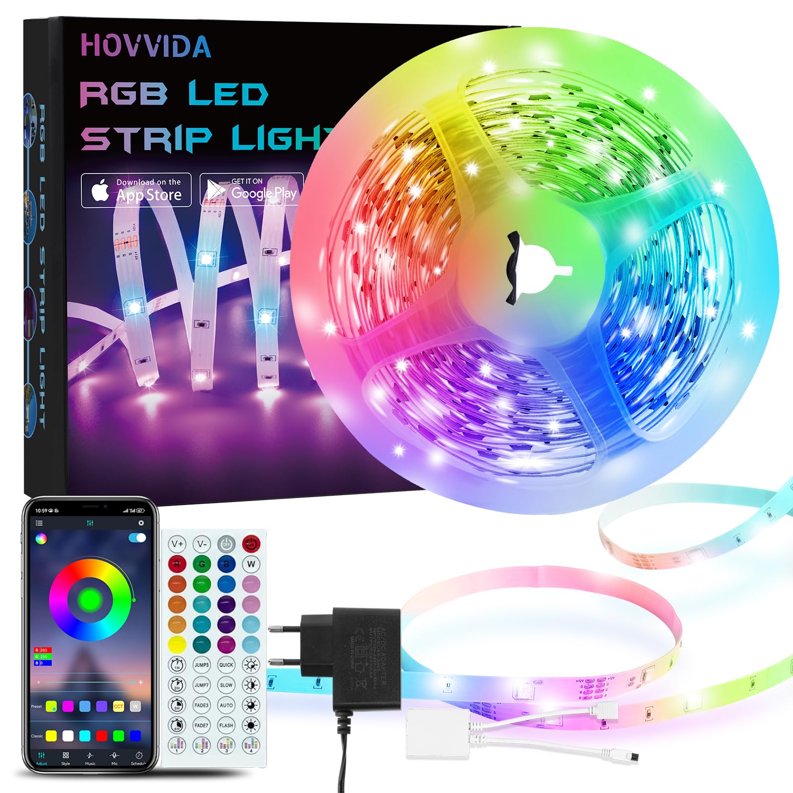 5 M Led-streifen, 24 V Rgb-led-beleuchtung, 150 Leds, App- Und Fernbedienungssteuerung, Musikmodus, Led [energieeffizienzklasse A]