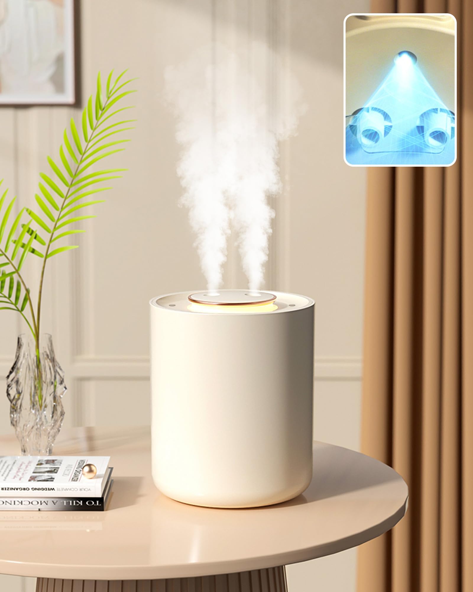 Luftbefeuchter Fürs Schlafzimmer Mit Uv-keimtötungslampe, 1500-ml-luftbefeuchter Fürs Babyzimmer Mit Nachtlicht, Wiederaufladbarer 1800-mah-auto-luftbefeuchter, Mini