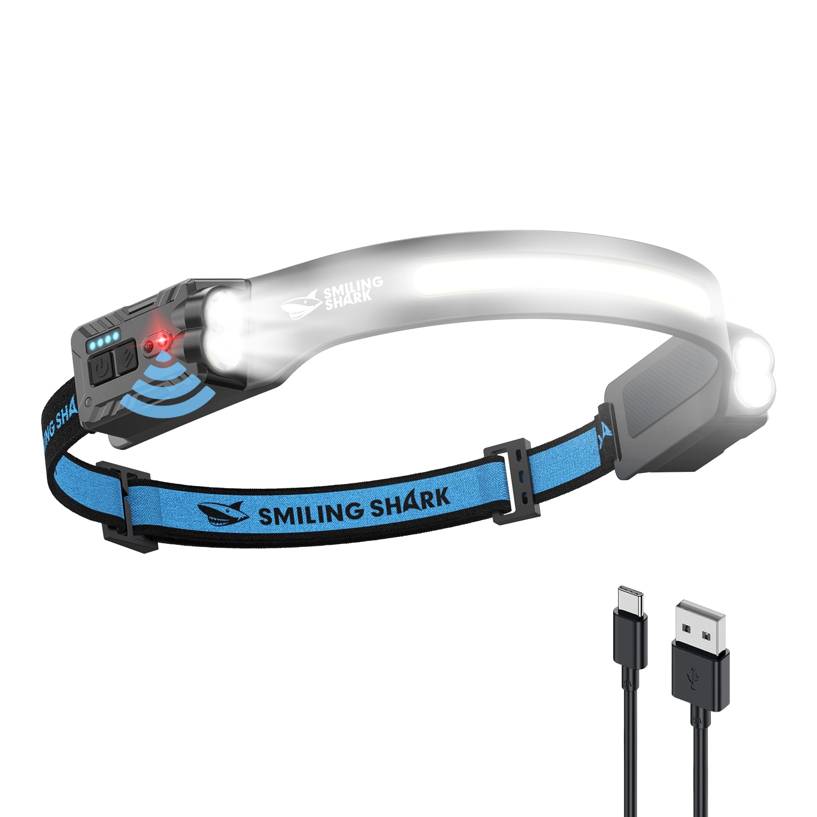 Stirnlampe, Wiederaufladbar, 1800 Mah, Ultrahelles Weißes Licht & 2 Drehbare 270°-spots, Stirnlampe Mit Bewegungssensor Für Wandern, Camping Und Reparaturen