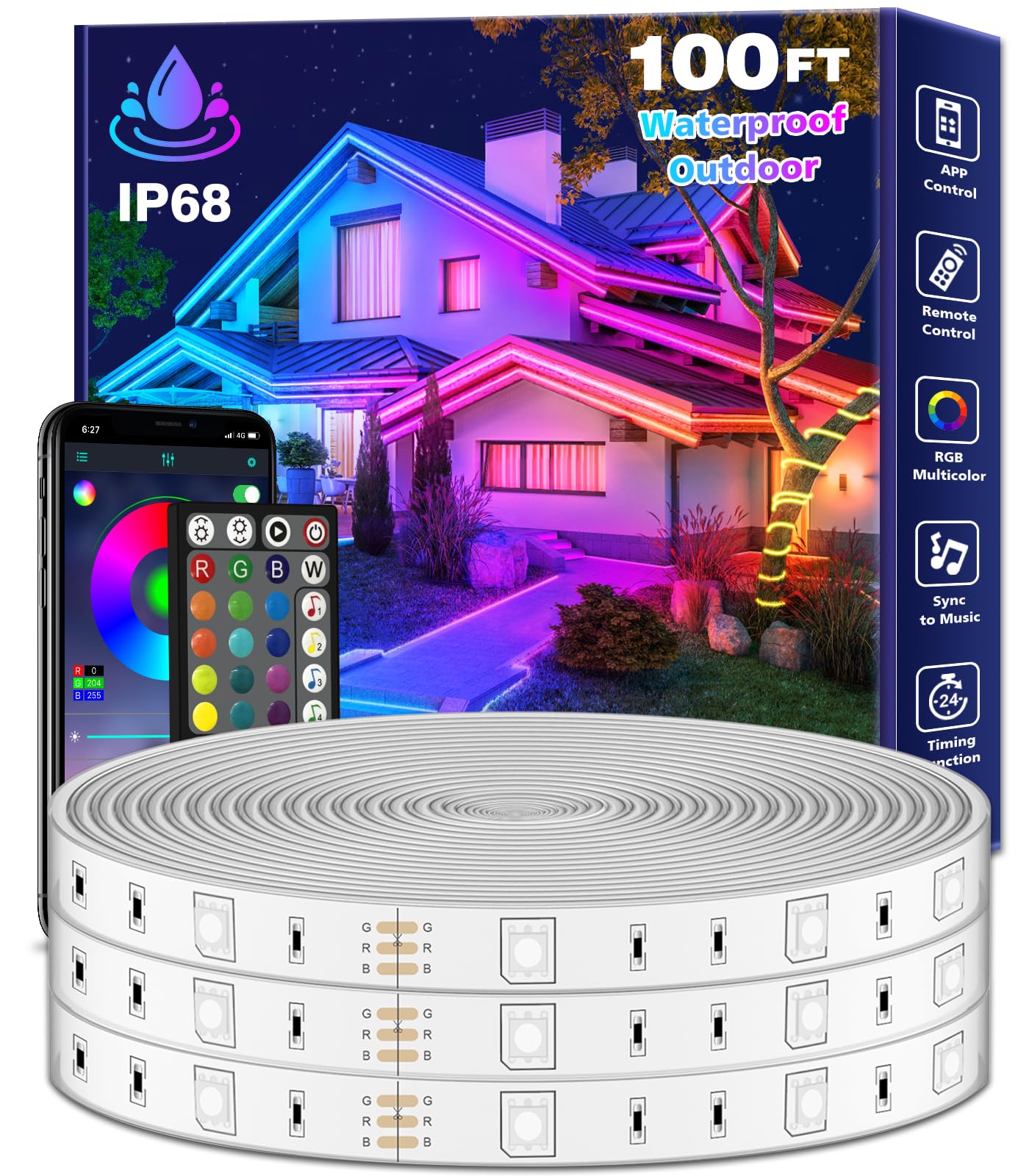30 M Led-außenstreifen – Ip65 Wasserdicht, Musiksynchronisation, Rgb – Steuerung Per App Und Fernbedienung