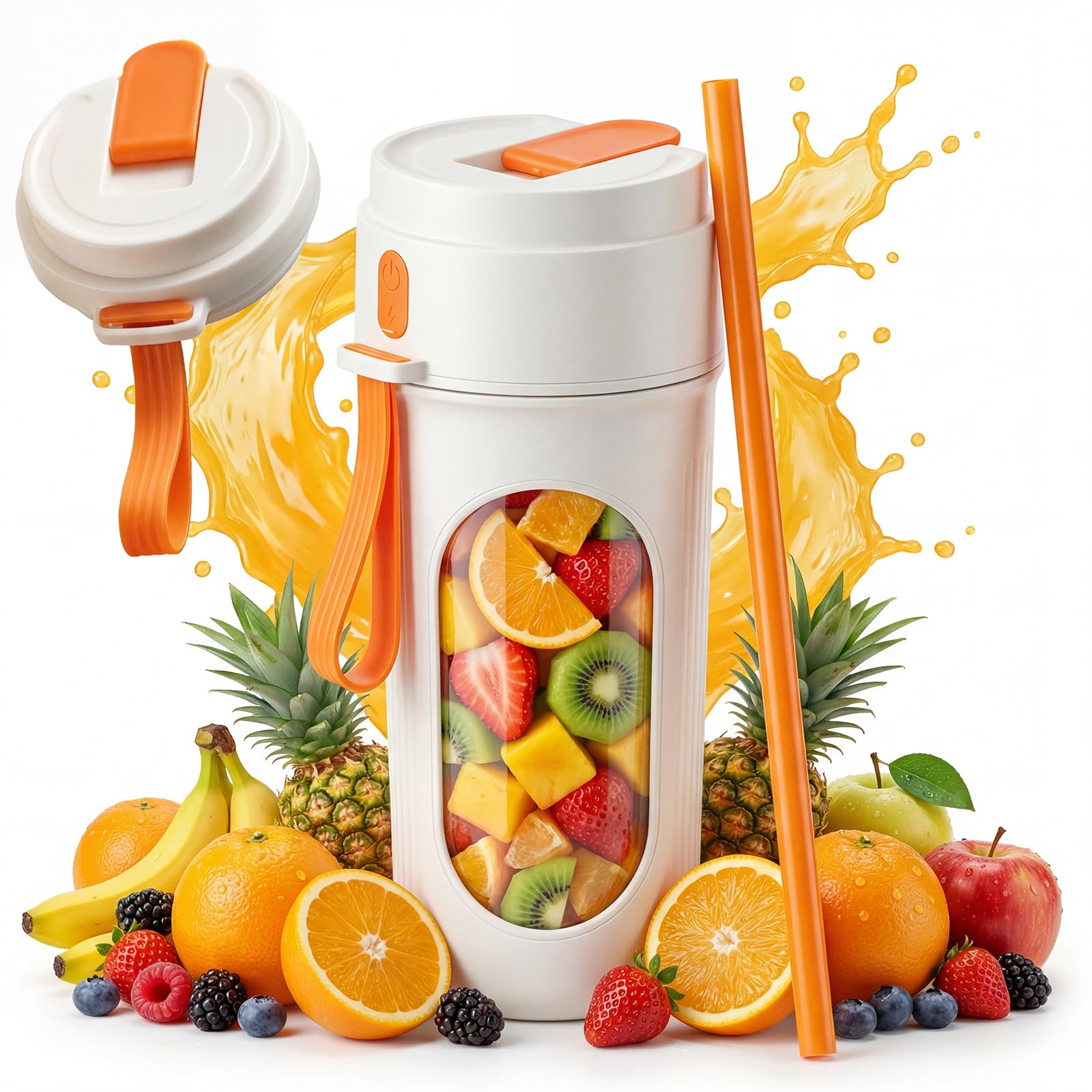 Tragbarer Standmixer – Mini-standmixer Mit 12 Klingen, 450-ml-sportbecher (bpa-frei), Usb-c-ladeanschluss, Kompakt Und Tragbar, Spülmaschinenfest, Leicht Zu Reinigen – Orange