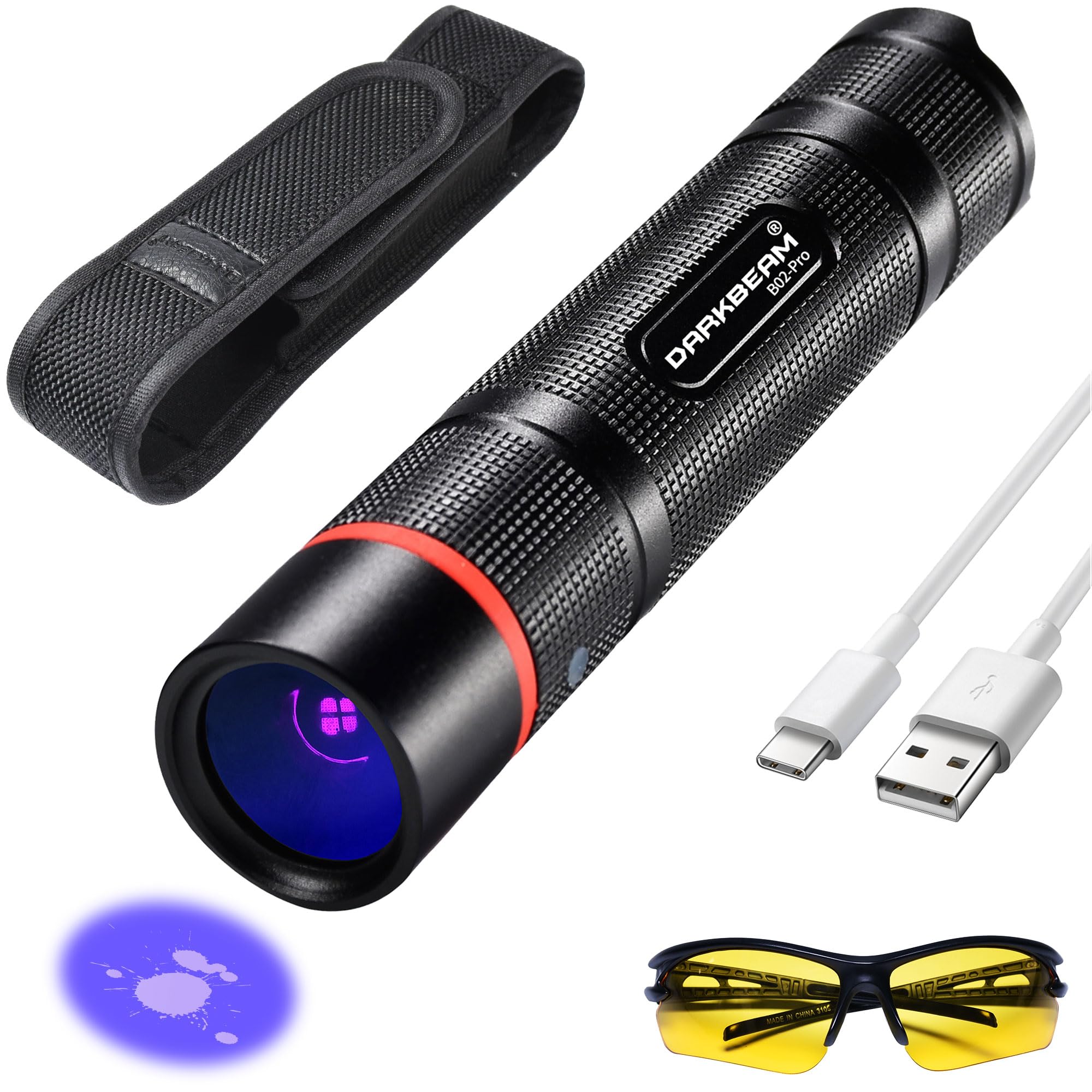 Leistungsstarke 365nm Uv-schwarzlicht-taschenlampe, Tragbare Mini-usb-led-lampe Mit Aufladbarkeit Für Holz, Ultravioletter Urindetektor [energieklasse A]