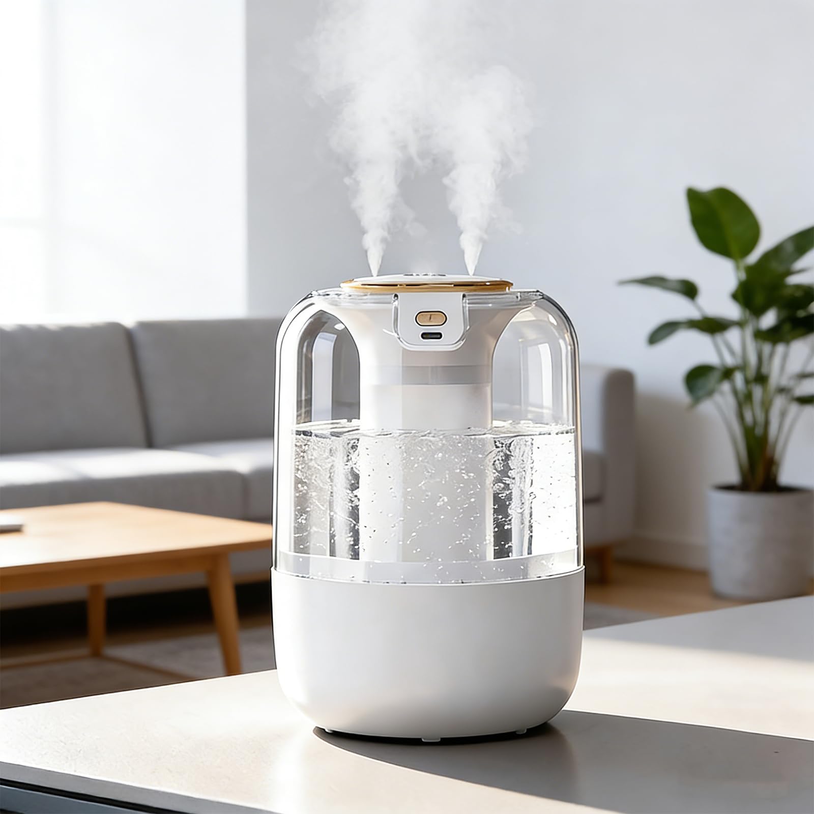 Luftbefeuchter Fürs Schlafzimmer, Leiser 28-db-kaltnebel-luftbefeuchter, 2-liter-doppelsprüh-luftbefeuchter Mit 3 Modi, Farbigem, Warmem Nachtlicht Und Display