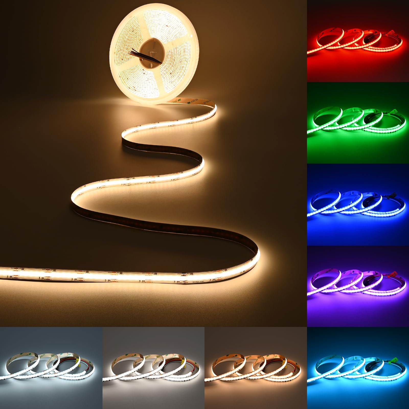 24v Cob Rgbcct 10m Led-streifen Für Den Innenbereich, Rgb + 2700-6500k Einstellbares Weiß, 6-pin 12mm Breite, 840 Leds/m, Zuschneidbarer Rgbww/cw-lichtstreifen Für Partys Und Festivals (nur Led-streif