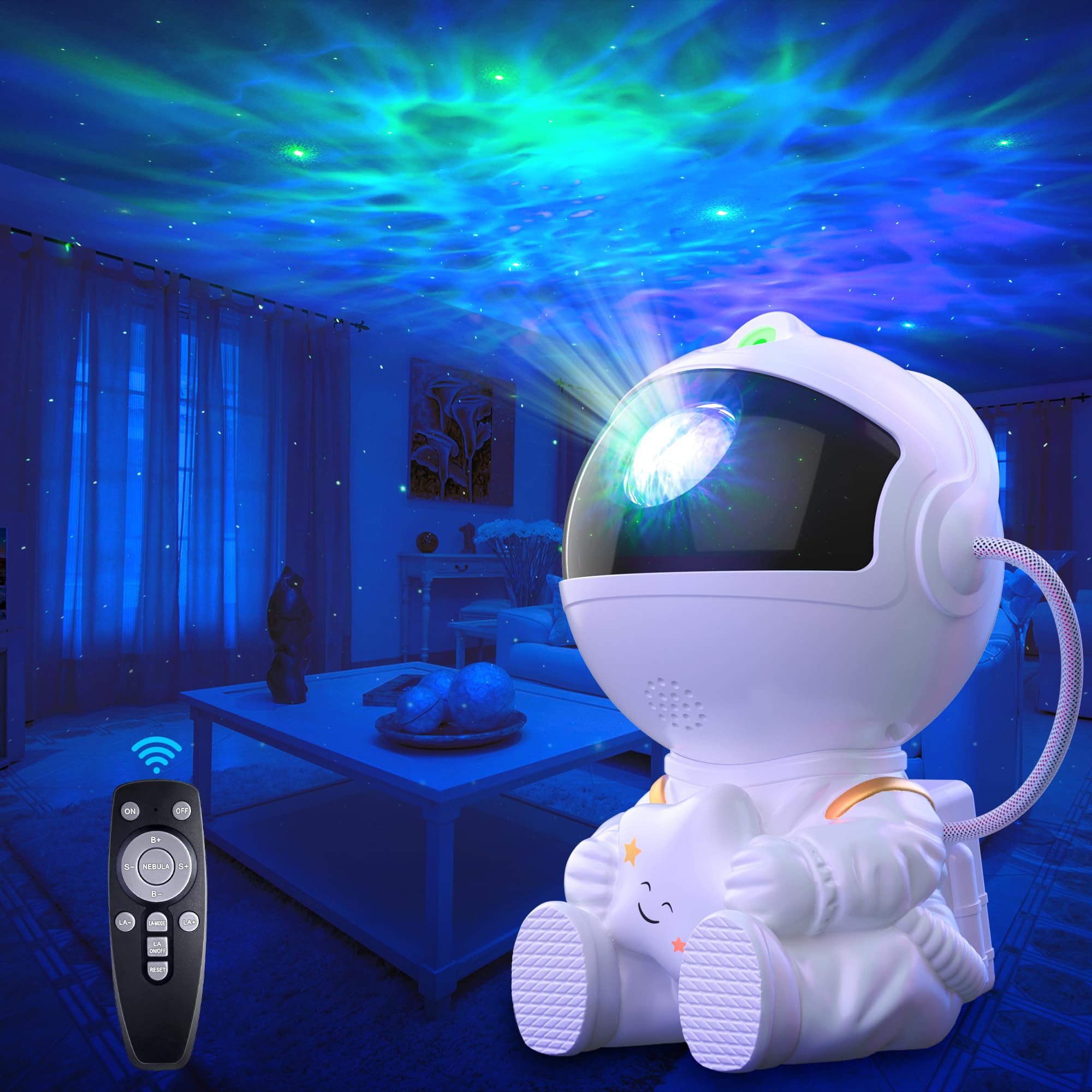 Sternenhimmel-projektor Mit Astronautenmotiv, 8 Nebel- Und Galaxienmodi Mit Fernbedienung, 360° Drehbares Nachtlicht Für Kinder Und Erwachsene
