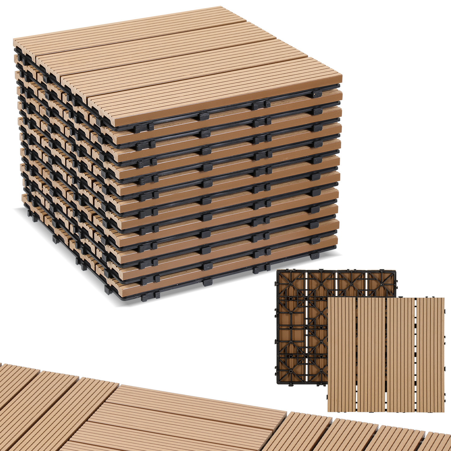Wolketon 110pcs Wpc Terrassenfliesen Für Garten Balkon Bodenbelag 30x30cm Teak Mit Drainage Und Klicksystem